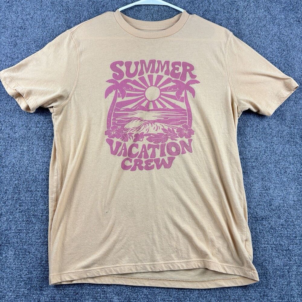 Summer Vacation Crew T-Shirt Womens M Peach Pink Beach Graphic